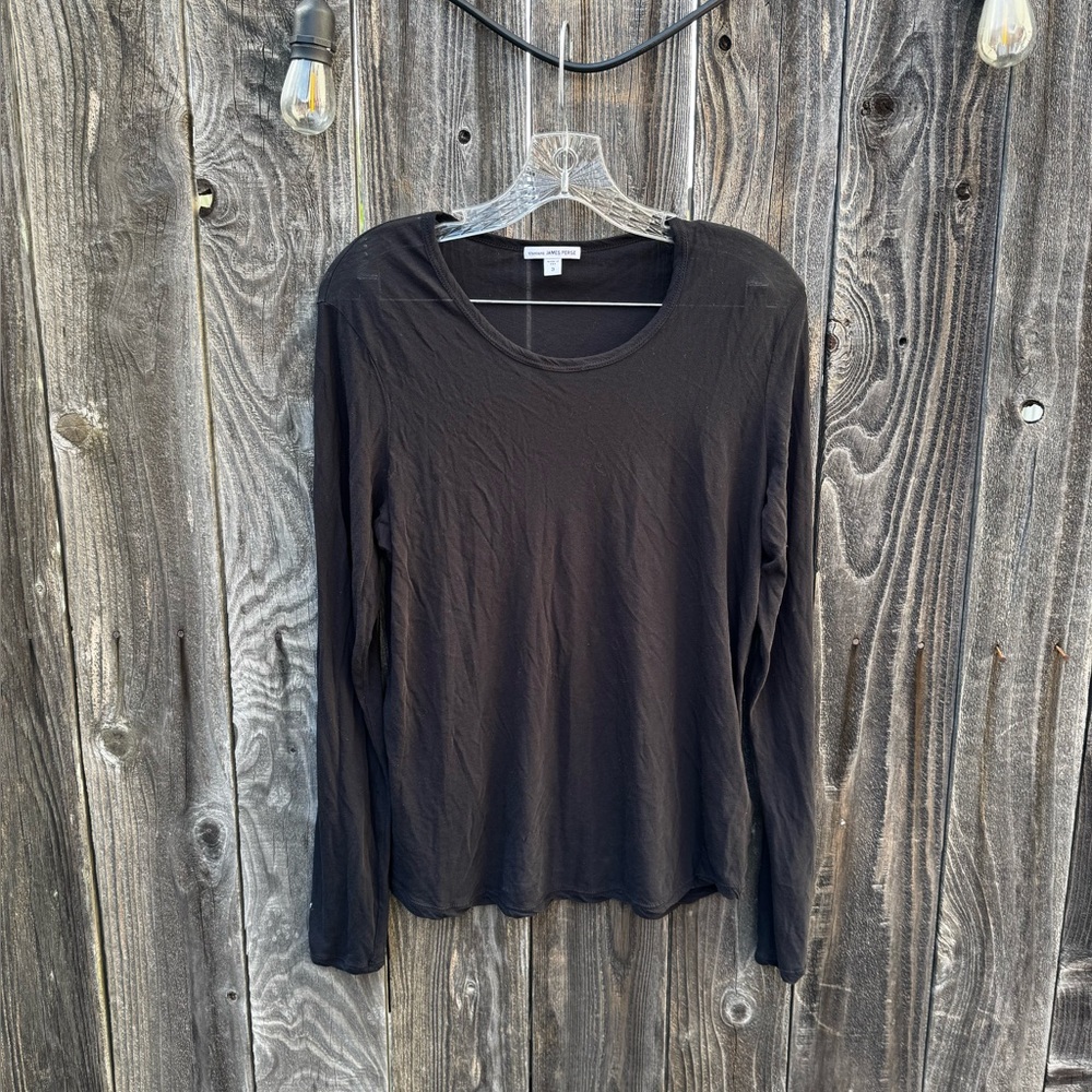James Perse Basic Crew Neck Long Sleeve 100% Cotton Size 3/Large Black